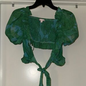 GB Girls Green Leaf Print Crop Top